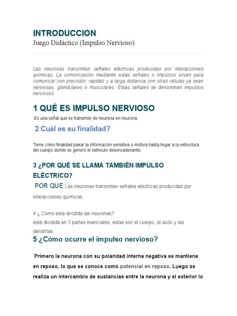 Juego Didáctico: Impulso Nervioso | PDF