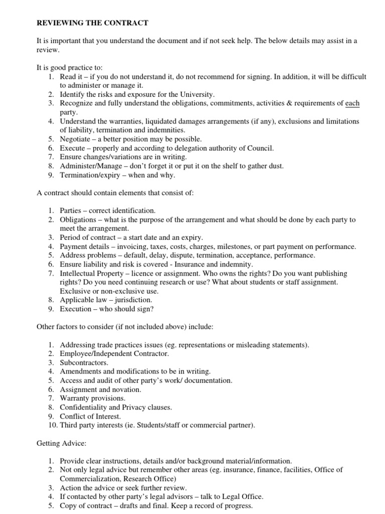 Contract Review Checklist Guide | PDF