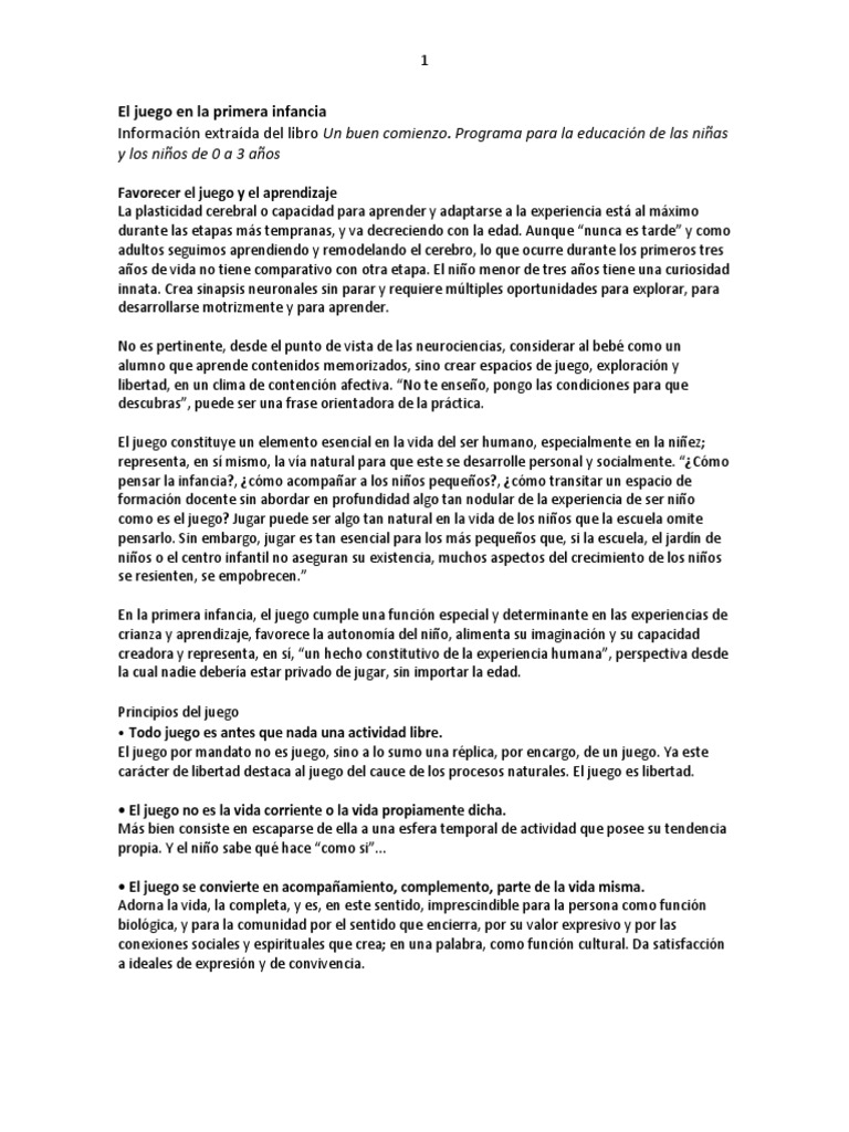 Importancia del juego en la infancia | PDF | Aprendizaje | Experiencia