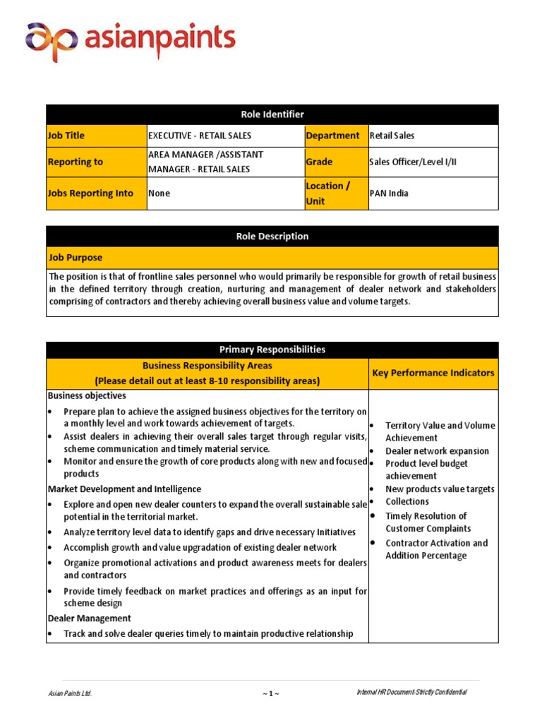 Asian Paints JD Sales and Marketing Retail Sales Executive Sales | PDF ...