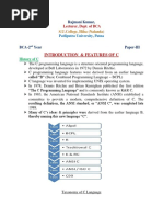 BCA - Introduction & Features of C