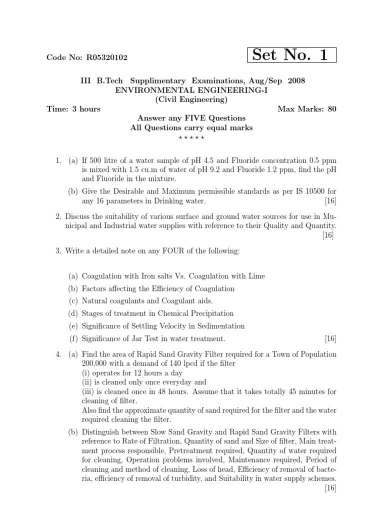 Environmental Engineering Exam Questions | PDF