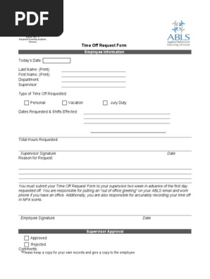 time off request form template 10