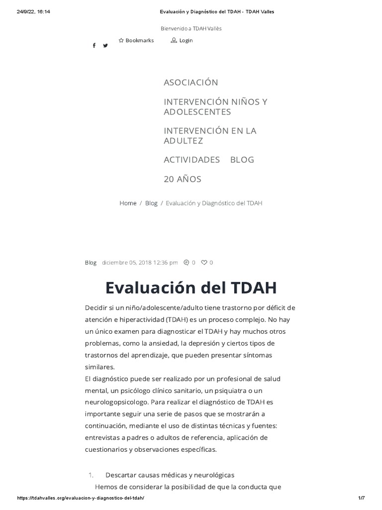 2018 - Evaluación y Diagnóstico Del TDAH - TDAH Valles | PDF