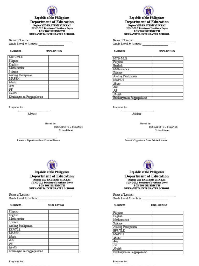 Temporary Grade Slip PDF Science