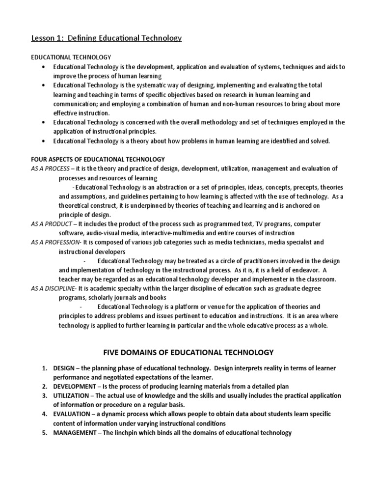 Lesson 1 the meaning of educational technology pdf