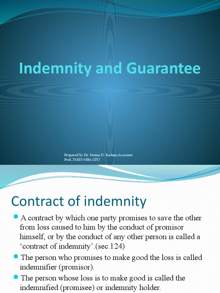 Indemnity and Guarantee PDF Guarantee Indemnity