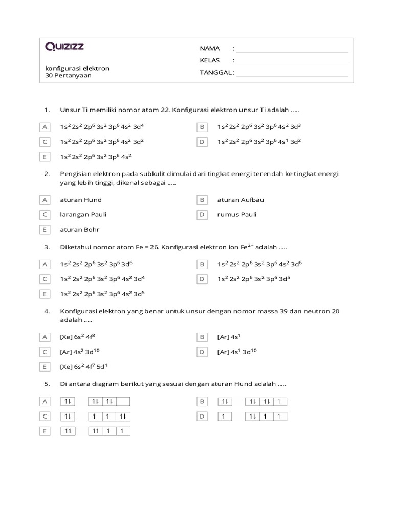 LATIHAN PAS Konfigurasi Elektron | PDF