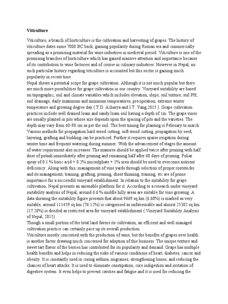 Potential For Grape Cultivation And Viticulture In Nepal Health