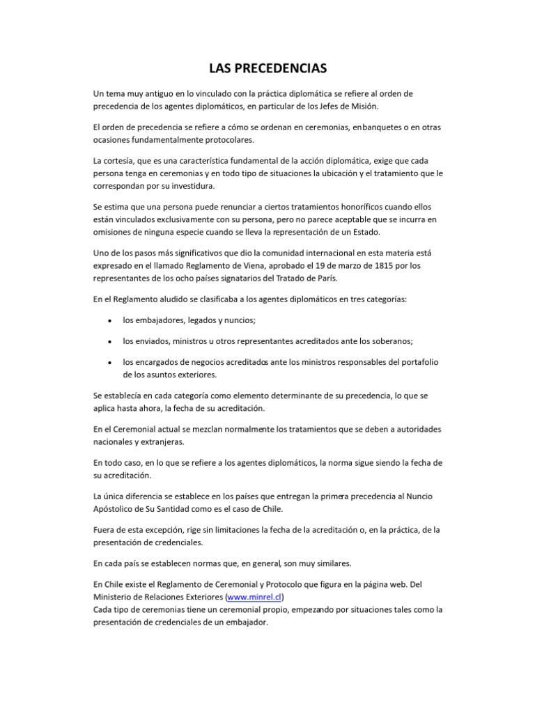 Orden de Precedencia Protocolo | PDF | Diplomacia | Naciones Unidas