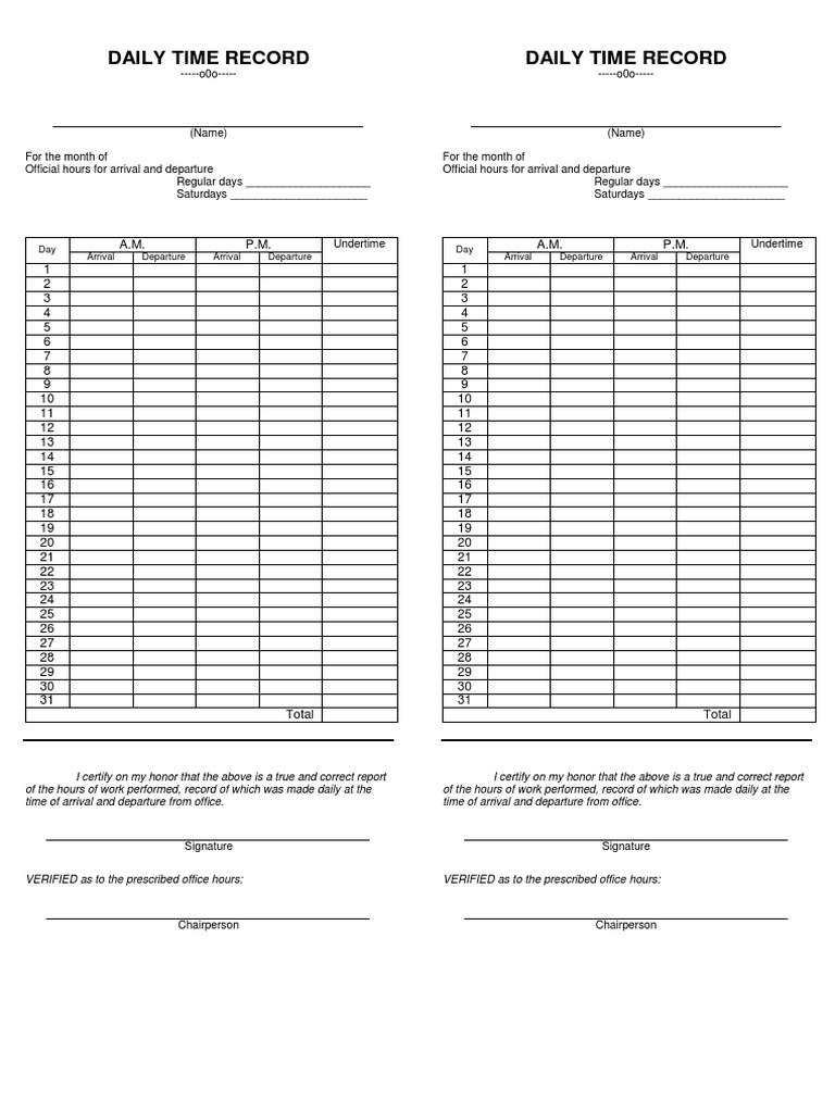 Printable Daily Time Record Form | PDF