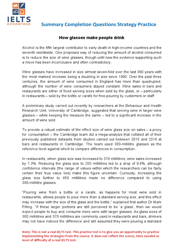 Summary Completion Questions Strategy Practice PDF Wine Alcoholic
