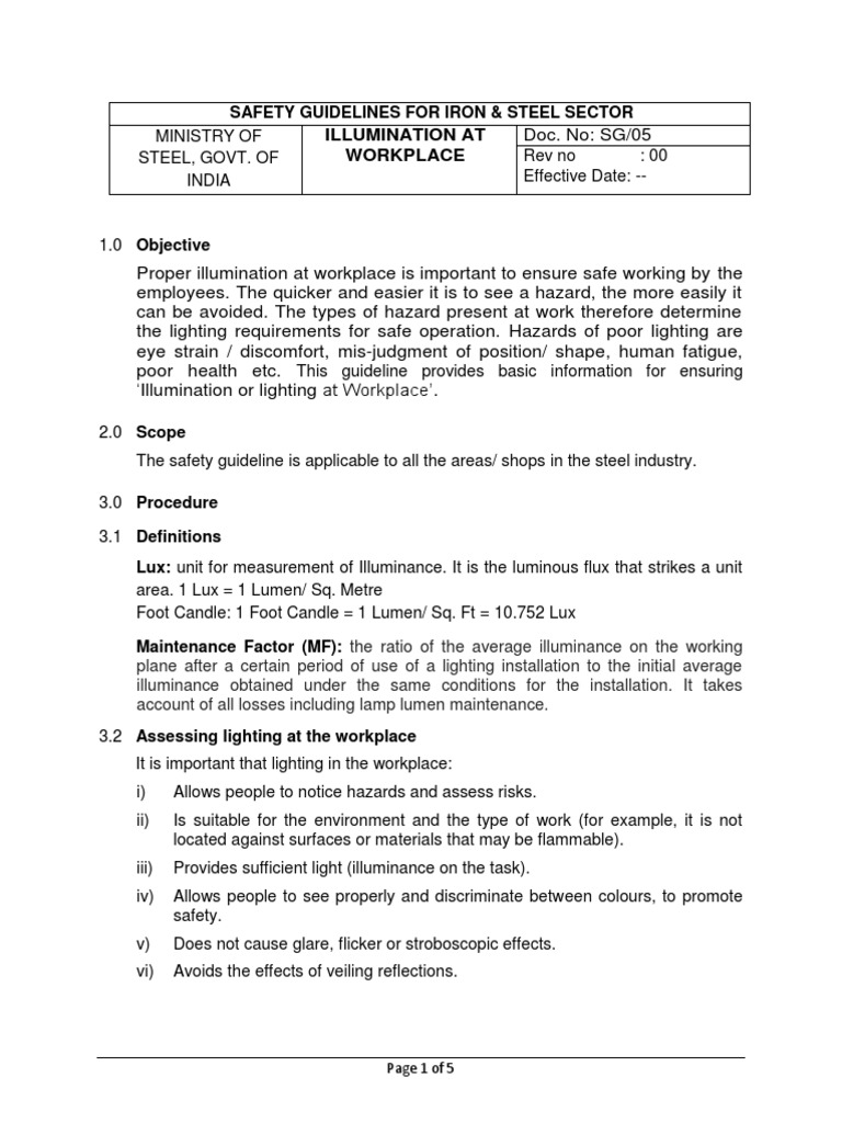 SG05 Safety Guideline For Illumination at Workplace PDF Lighting