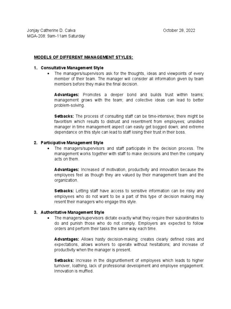 Overview of Management Styles and Government Structure | PDF | Federal ...