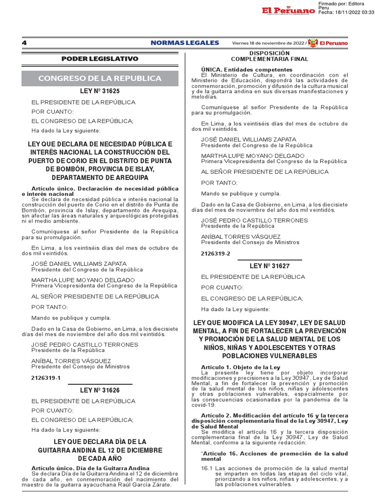 Modificación Ley 31627: Salud Mental | PDF | Suicidio | Perú