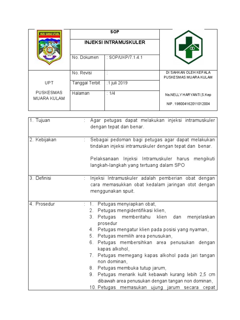 Prosedur Injeksi Intramuskuler SOP | PDF