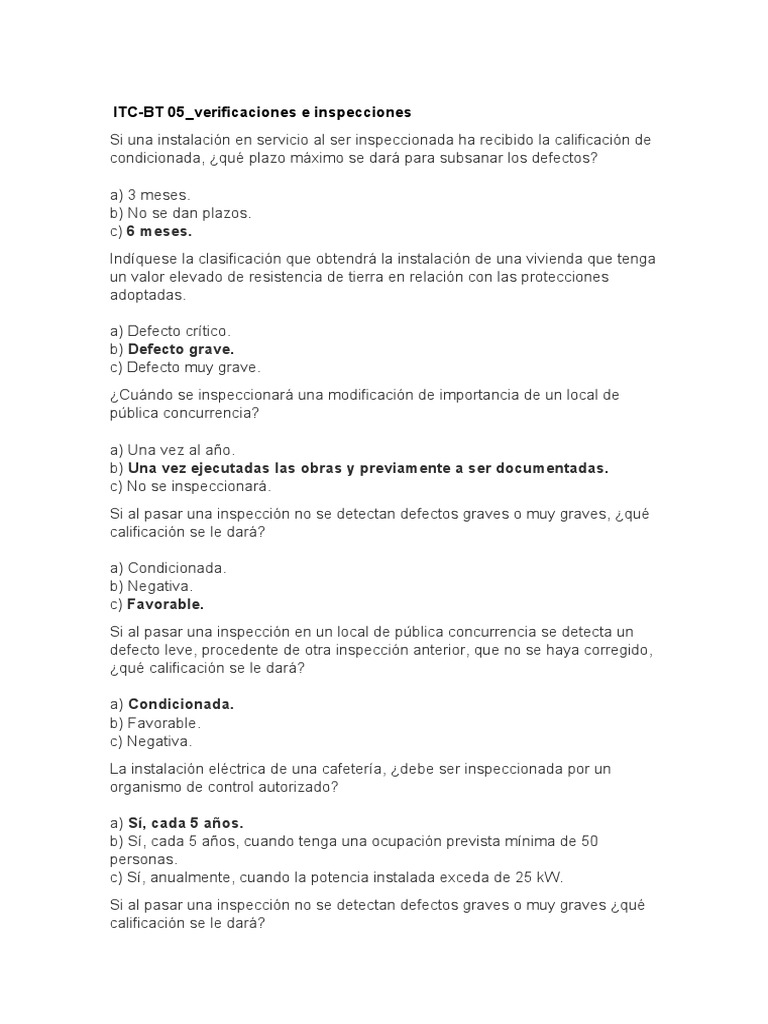 ITC-BT 05 Test | PDF | Vatio | Electricidad