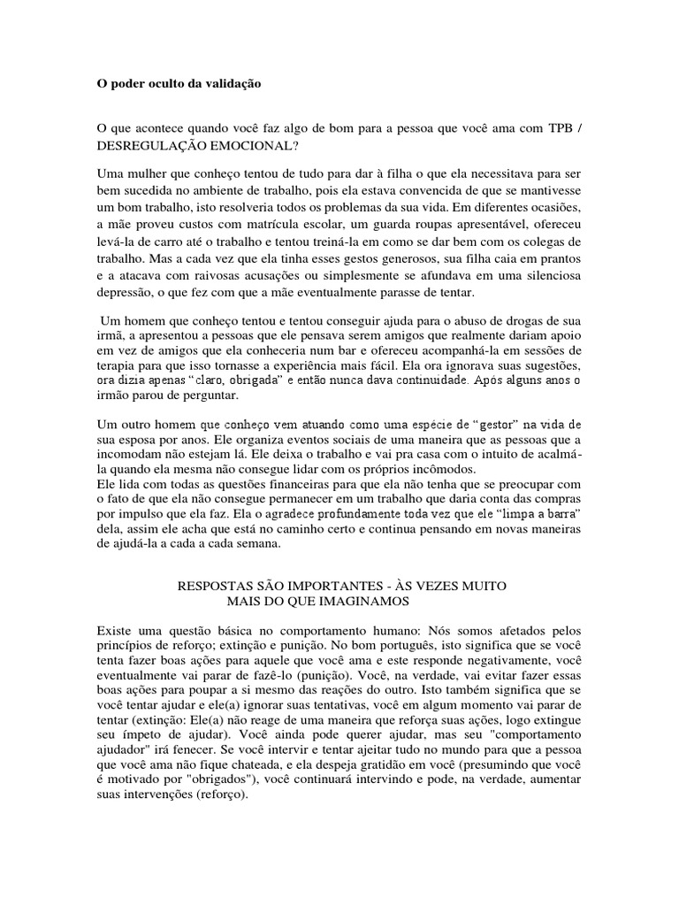 Validação Emocional em Relacionamentos | PDF | Transtorno de ...
