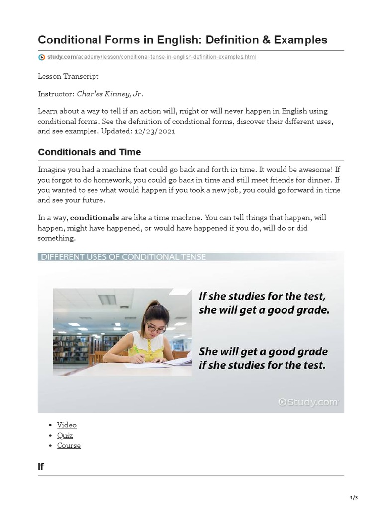 Conditional Forms in English Definition Amp Examples PDF Verb