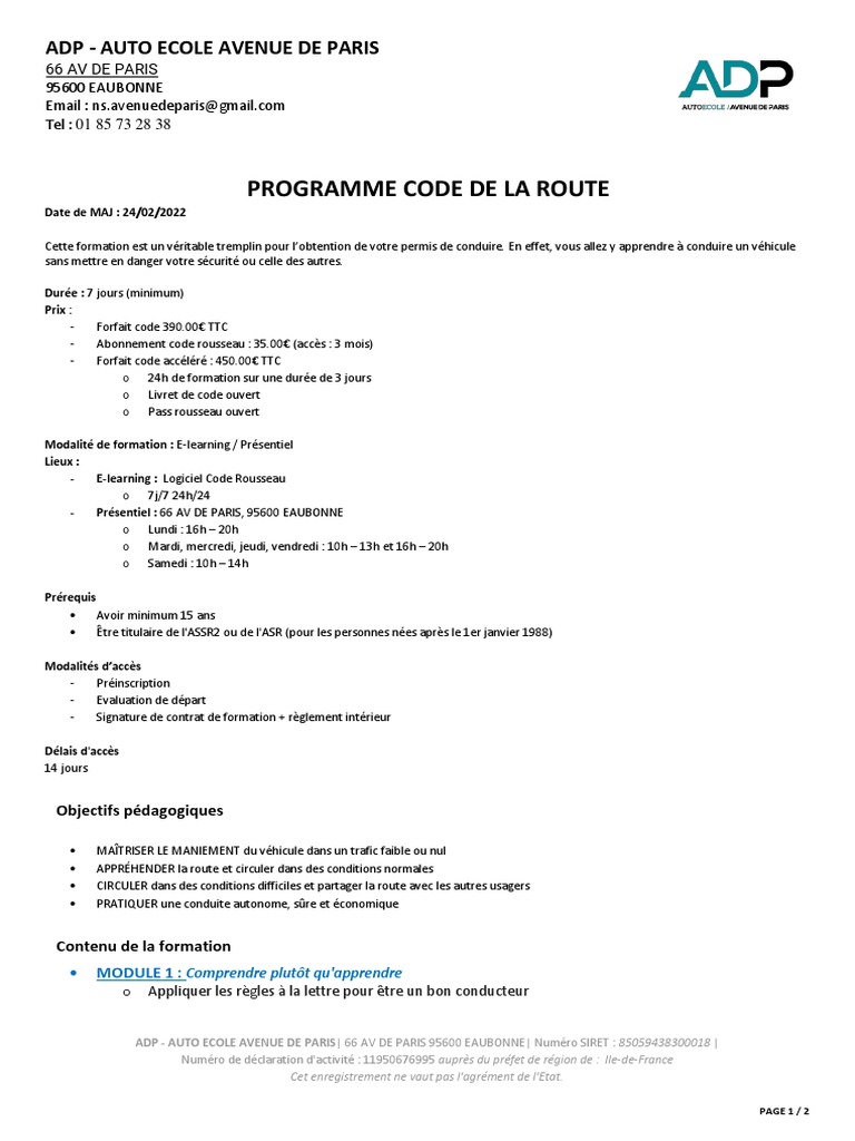Formation Code de la Route ADP | PDF | Voitures | Transport