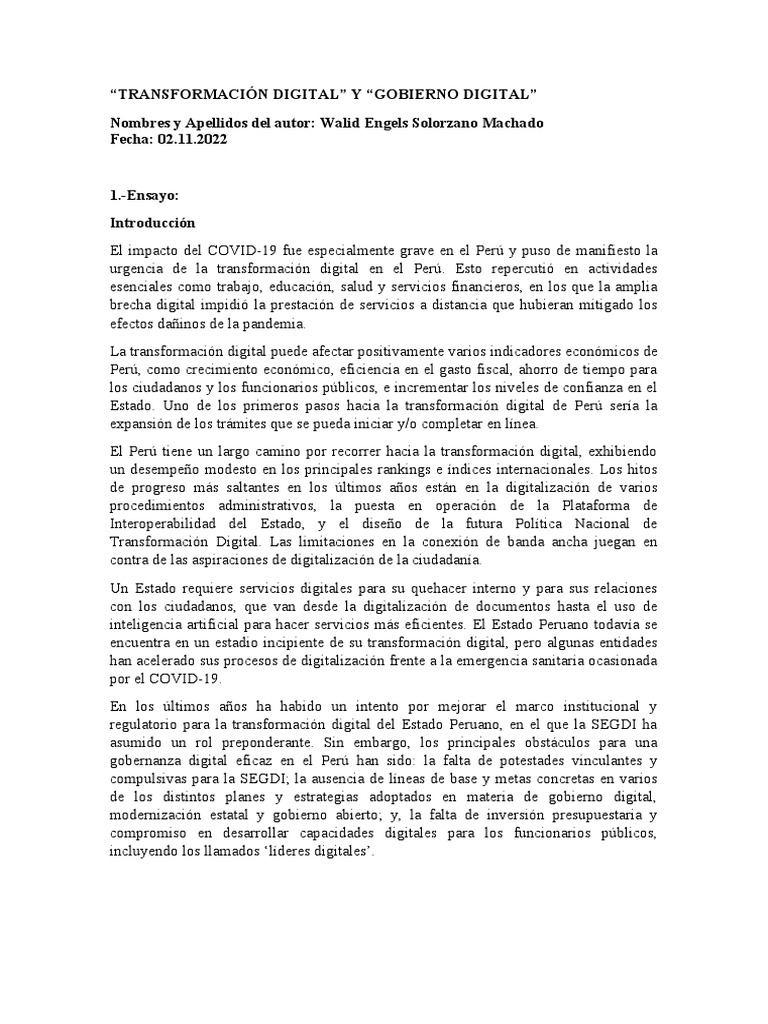 Transformación Digital y Gobierno Electrónico en Perú | PDF | Gobierno ...