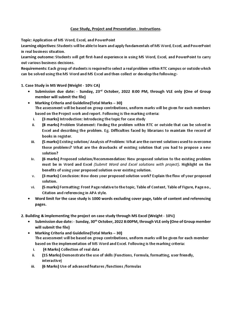 Case Study, Project and Presentation - Instructions | PDF | Microsoft ...