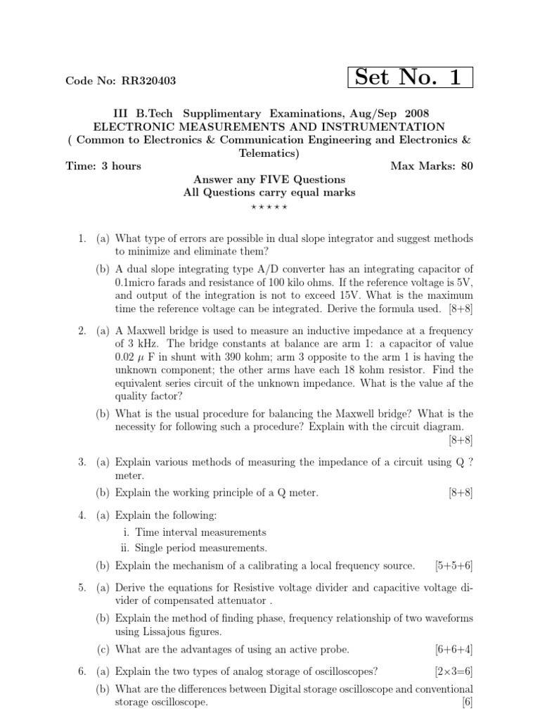 rr320403 Electronic Measurements and Instrumentation | PDF | Electrical ...