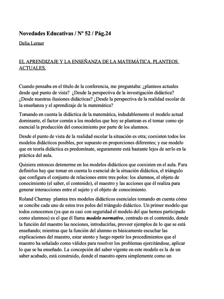 El Aprendizaje y La Enseanza de La Matematica Planteos Actuales Delia ...