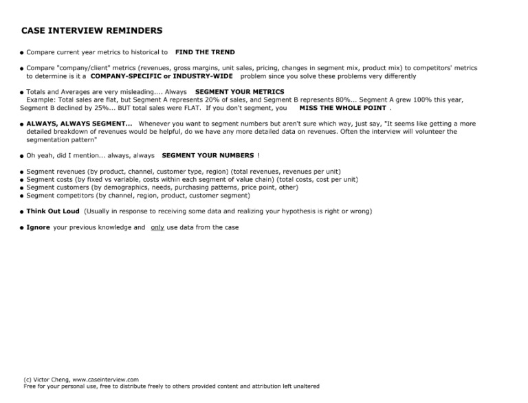 Case Interview Reminders PDF