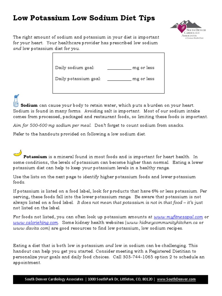 Low Potassium Low Sodium Diet Guide PDF Foods Diet & Nutrition