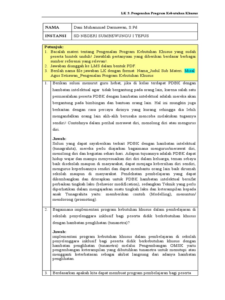 LK 3 Pengenalan Program Kebutuhan Khusus | PDF