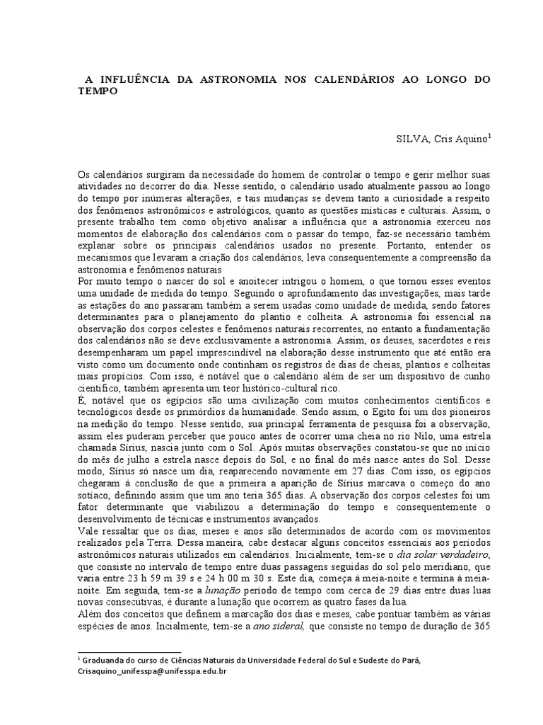 Astronomia e a Evolução dos Calendários | PDF | Calendário | Ano