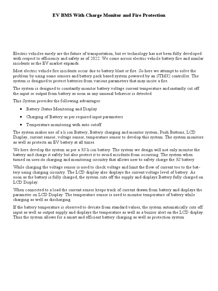 EV BMS With Charge Monitor and Fire Protection PDF