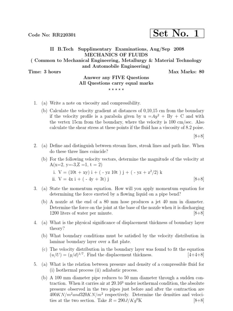 rr220301 Mechanics of Fluids | PDF | Boundary Layer | Fluid Dynamics