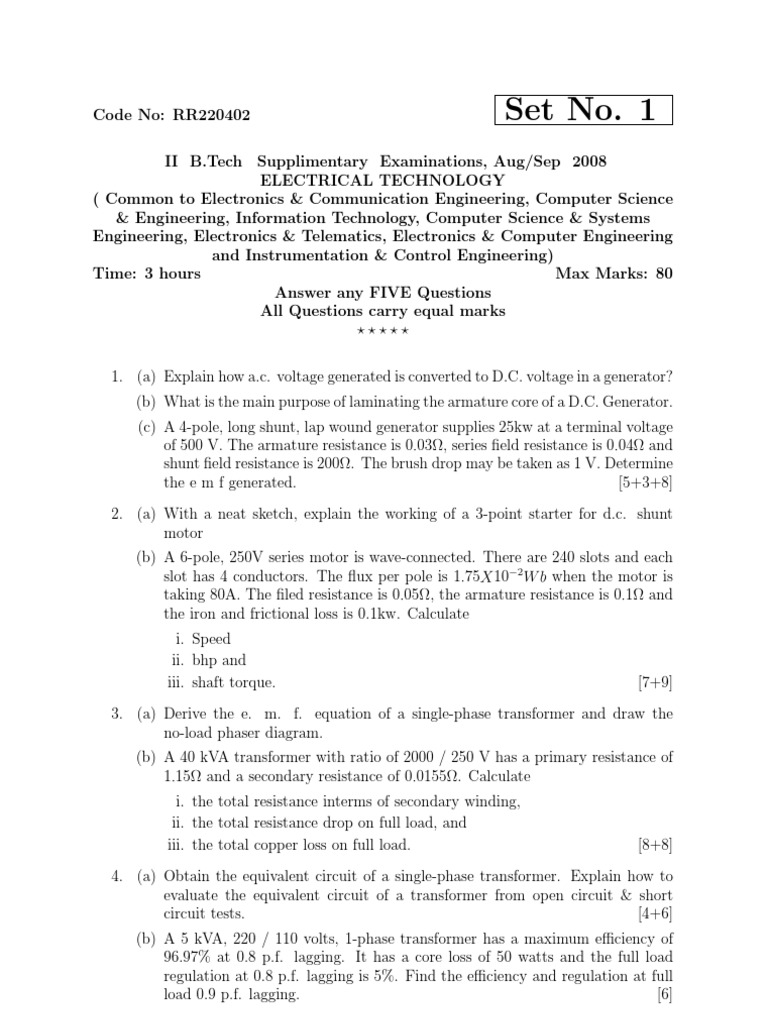 Electrical Machines Formulas and Concepts | PDF | Transformer | Power ...