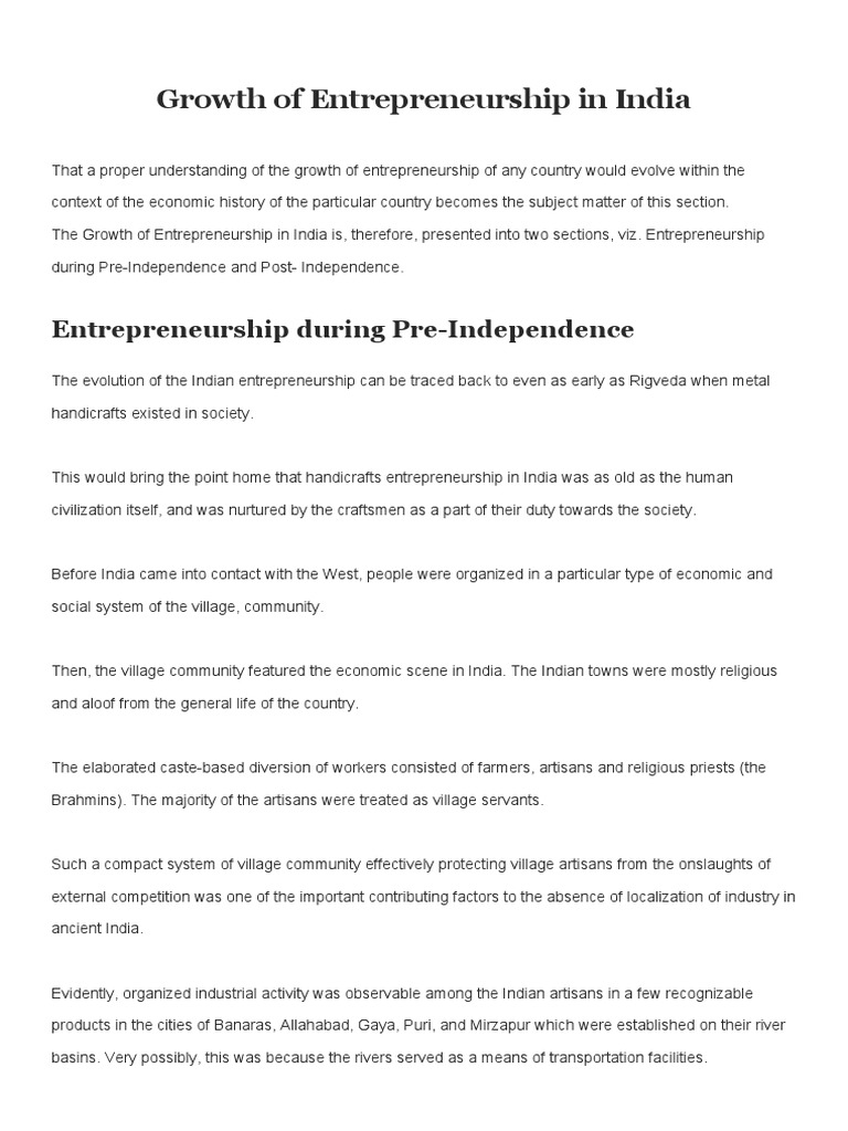 Growth of Entrepreneurship in India | PDF | Entrepreneurship | Economies
