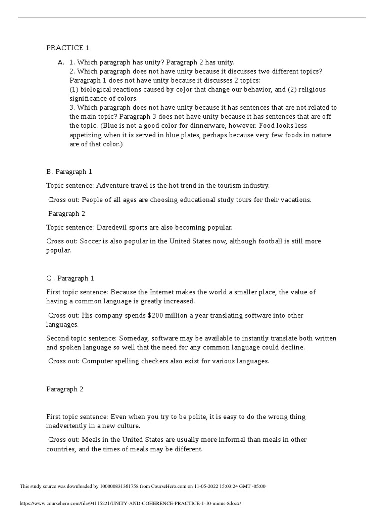Unity and Coherence Exercises Guide | PDF | Wellness | Science ...