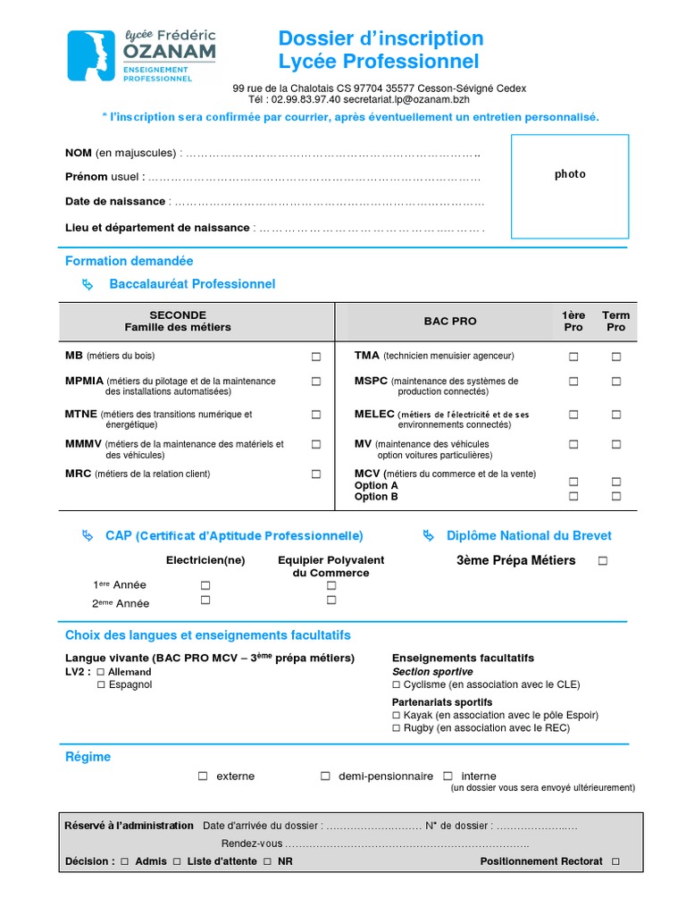 Dossier Inscription LP 2022 | PDF