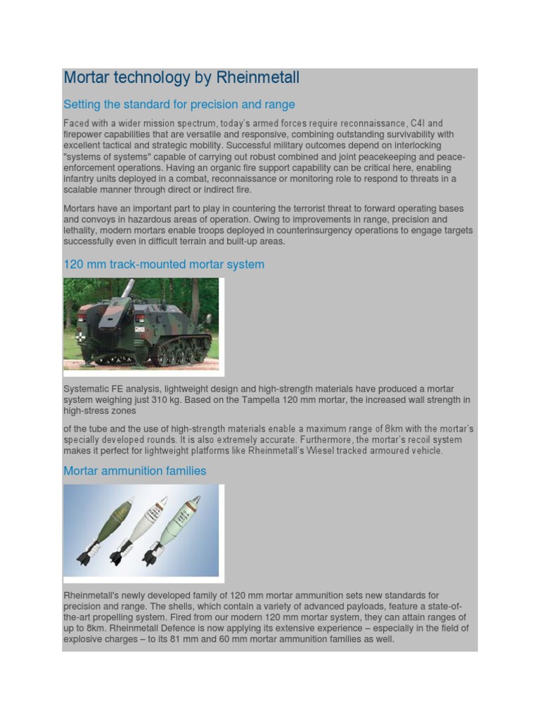 Rheinmetall 120mm Mortar Systems Overview | PDF | Mortar (Weapon ...