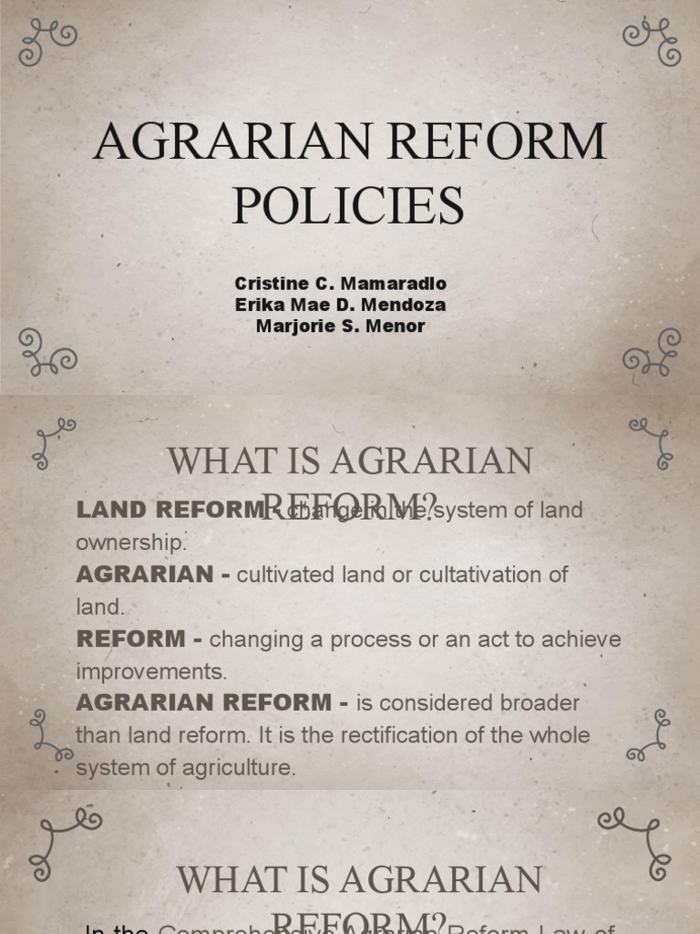 Agrarian Reform Policies (Readings in The Philippine History) PDF