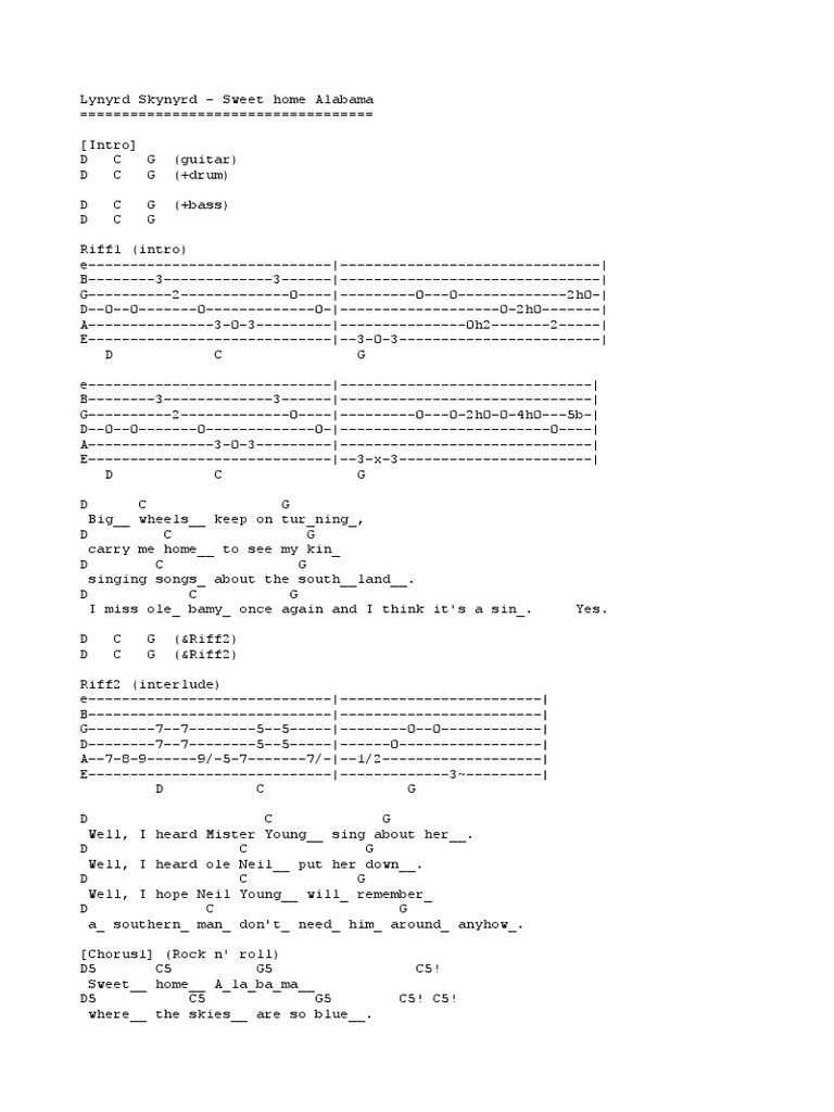 Lynyrd Skynyrd Sweet Home Alabama PDF Rock Music Songs