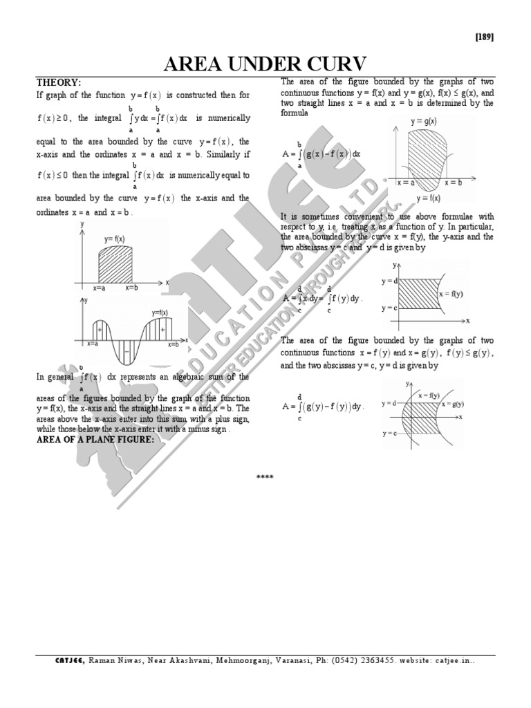 Area Under Curve Catjee Ques PDF Area Differential Geometry