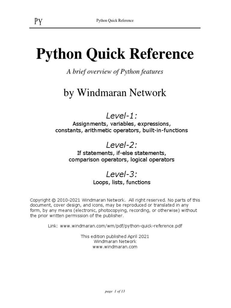 Python Quick Reference | PDF | Control Flow | Integer (Computer Science)