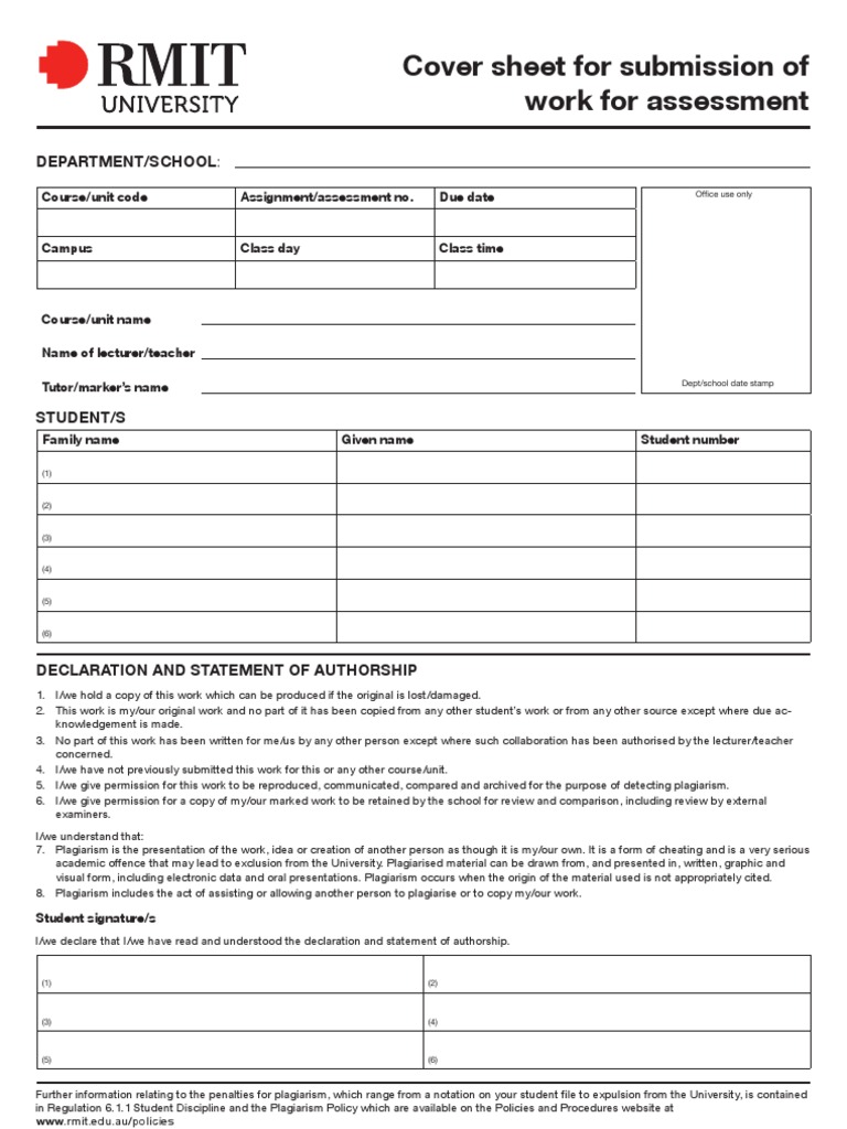 assignment cover sheet rmit