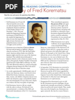 Informational Reading Comprehension Biography of Fred Korematsu