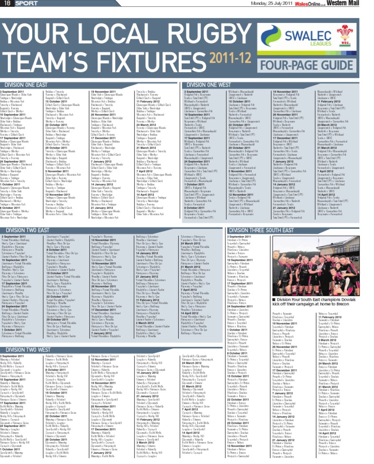 Brecon Rugby Club 2011-12 Fixtures | PDF | Sports