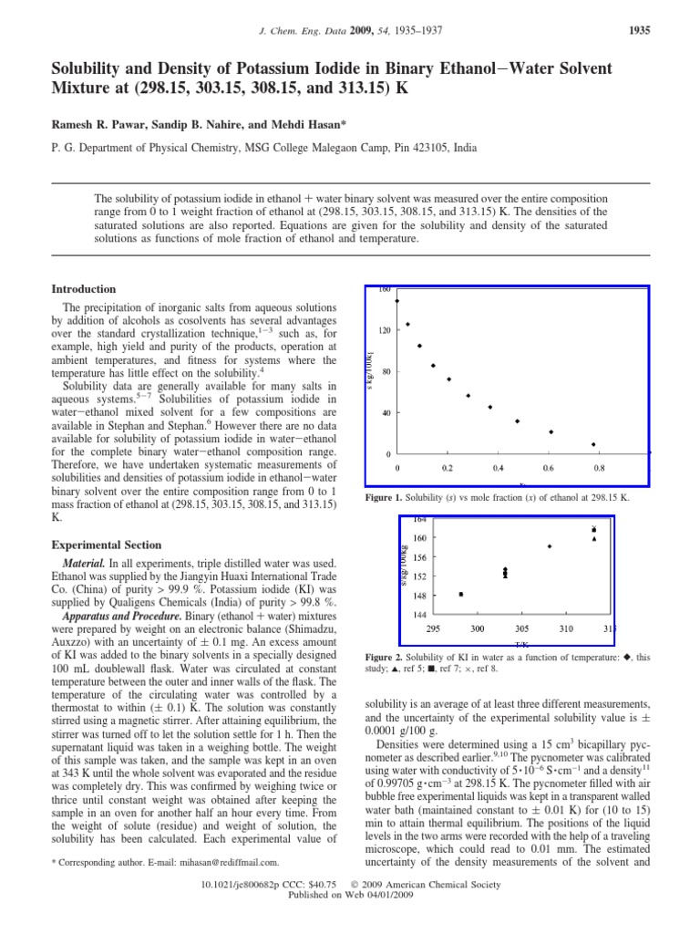 Solubility and Density of Potassium Iodide in Binary EthanolWater