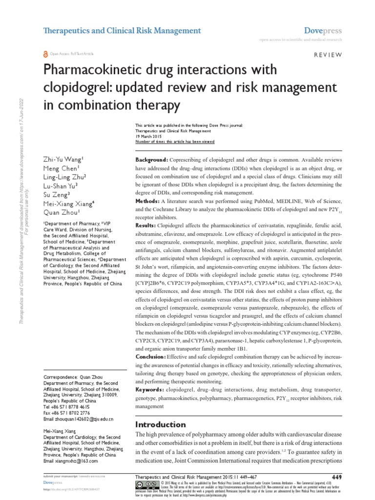 Drug Interactions With Clopidogrel PDF Drugs