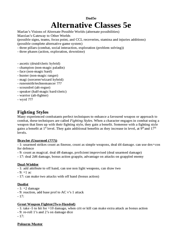 D&D 5E: Alternative Non-Magic Classes | PDF | Wizards Of The Coast ...