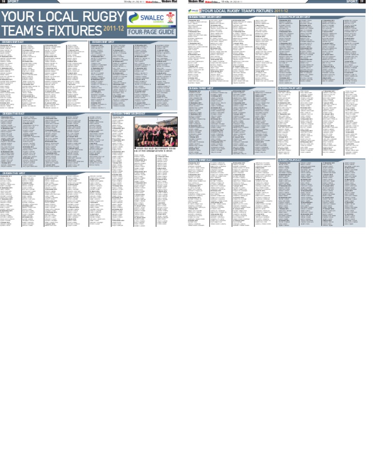 2011-12 Rugby Fixtures Schedule | PDF | Sports & Recreation